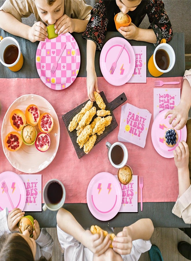 VZZNN 160Pcs Preppy Smile Face Party Tableware Set Pastel Paper Plates Napkins Preppy Smile Face Dinnerware for Birthday Party Baby Shower Decoration Serve 40 Guest - Image 3